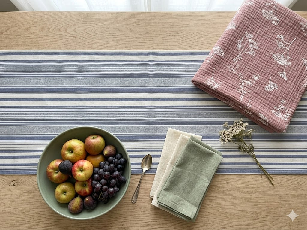Artisan Blue & White Textured Stripe Table Runner