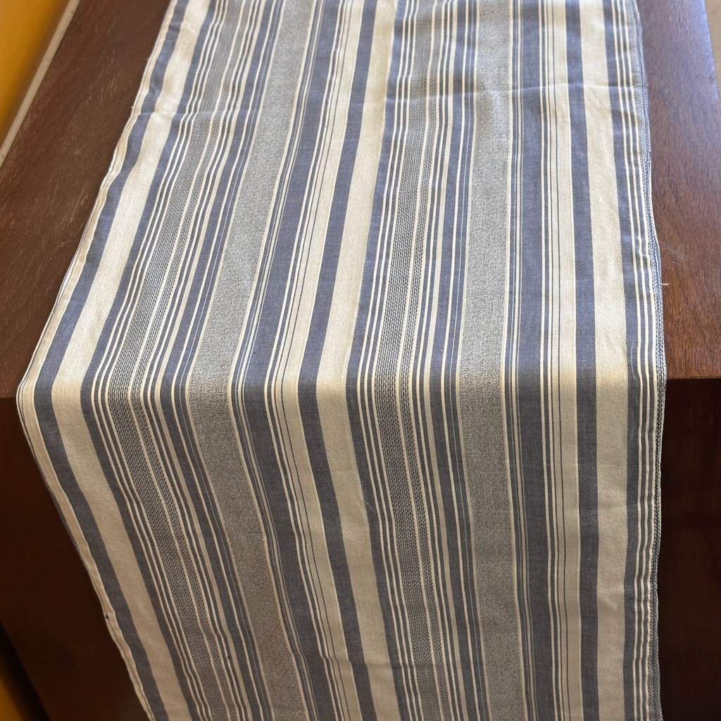 Artisan Blue & White Textured Stripe Table Runner