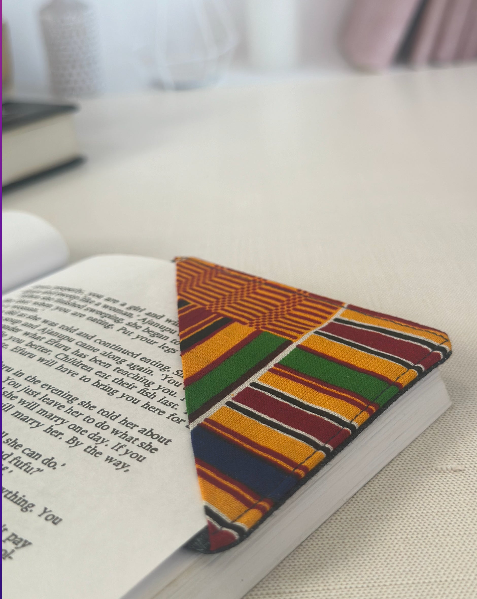 Orange Kente Denim Corner Bookmark.