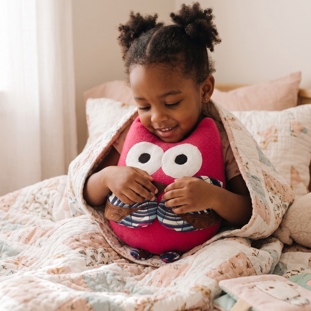 Cozy Hand-Quilted Owl Friend – Bubblegum Pink & Blue