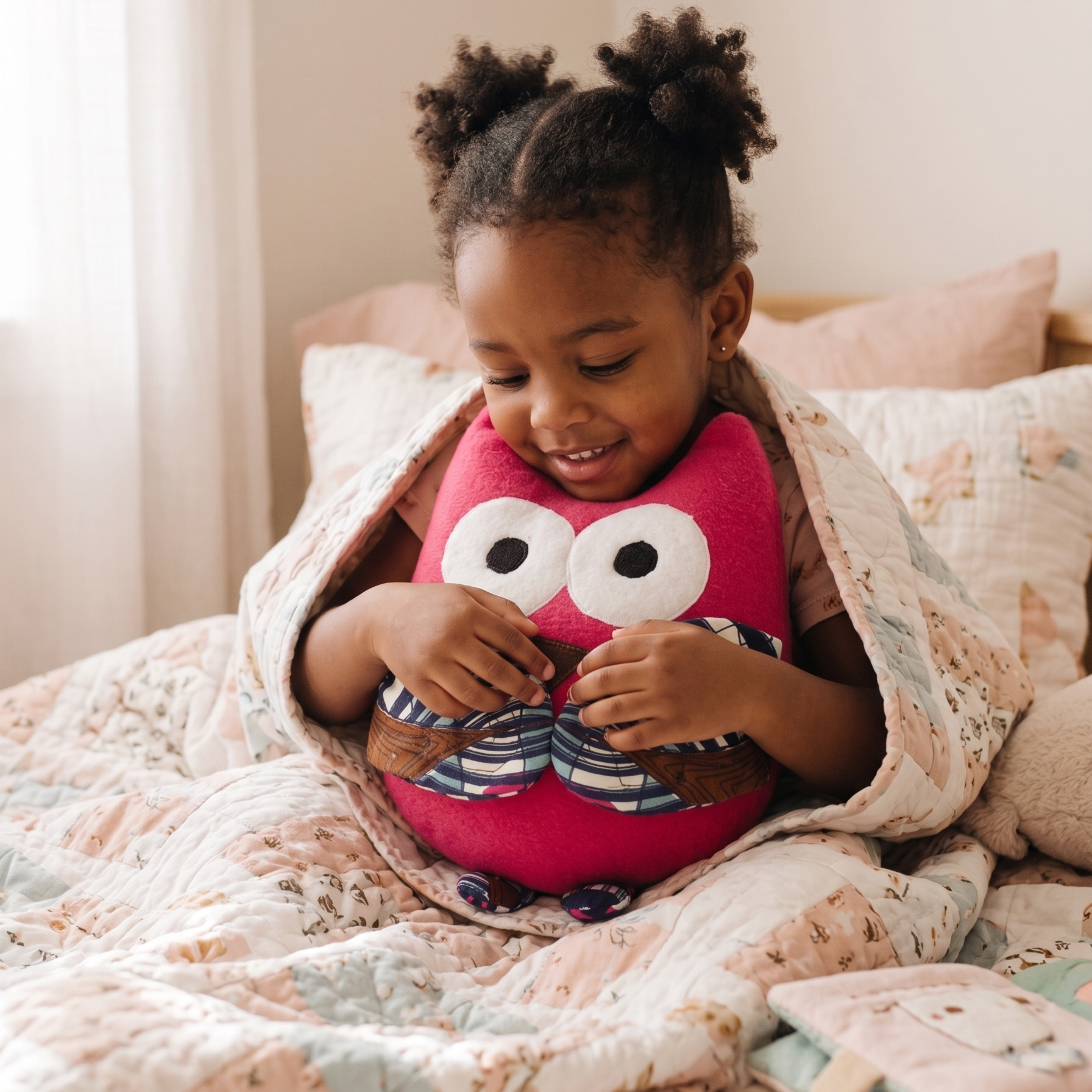 Cozy Hand-Quilted Owl Friend – Bubblegum Pink & Blue